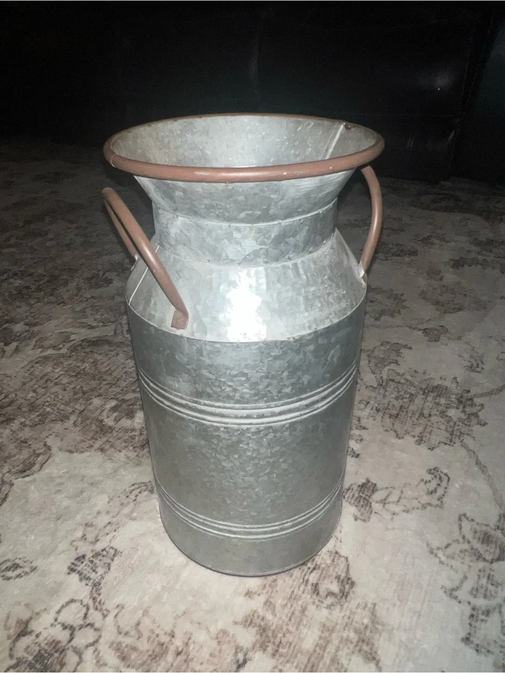 15” Galvanized Metal Milk Can Vase with Brown Accents